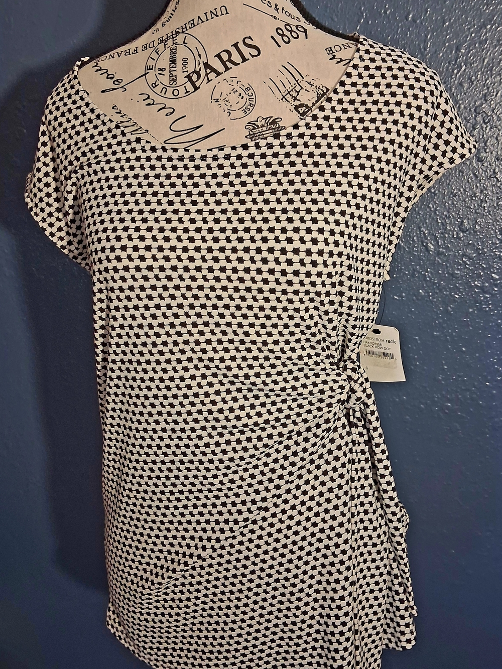Halogen Women’s Black & White Patterned Side-Tie Top Small NWT